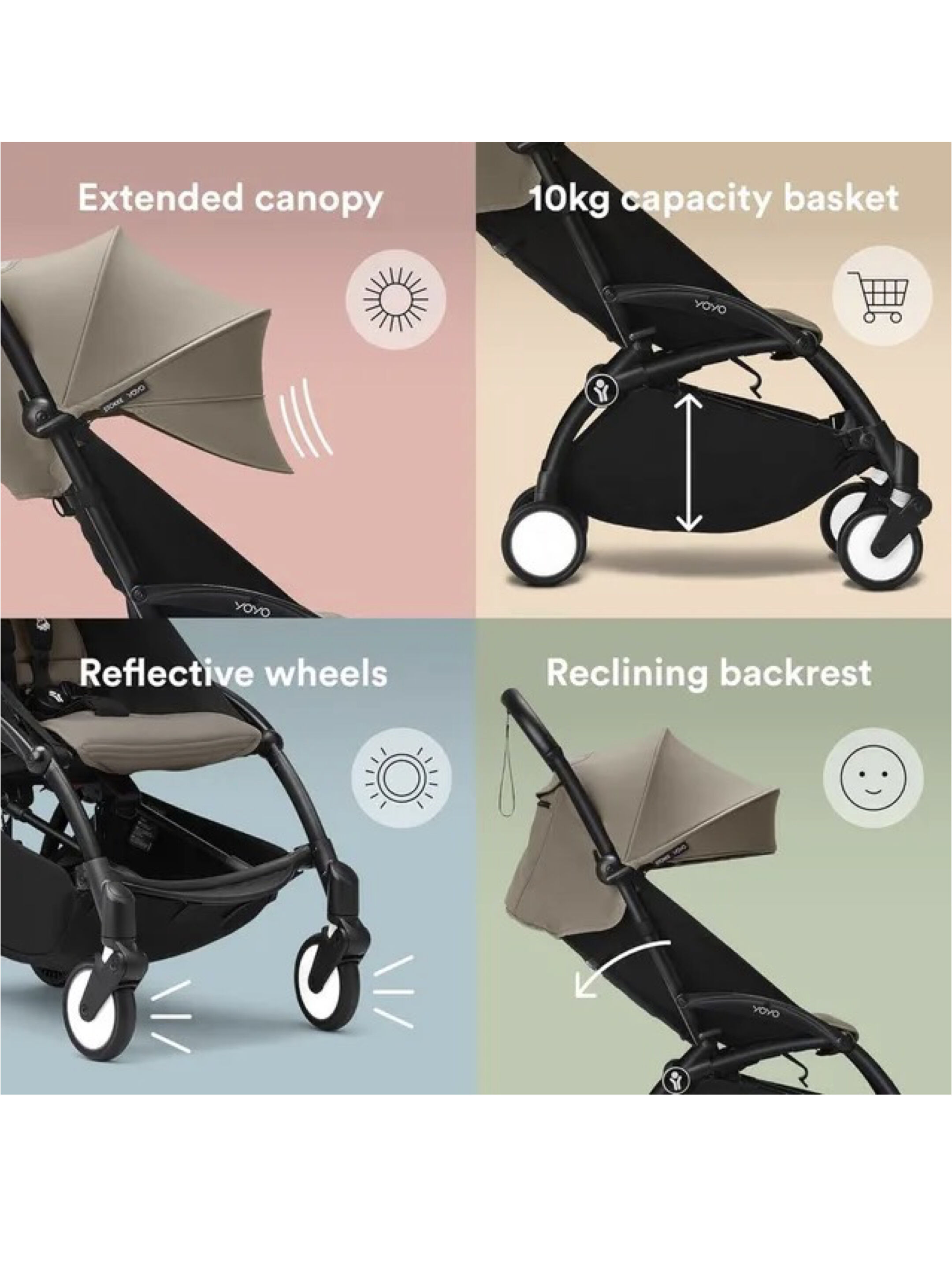 Stokke YOYO3 Full Stroller with White Frame, 0+ Newborn and 6+ Color Pack - Taupe (3 pieces) image number 3