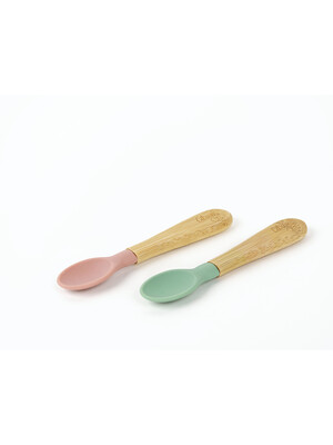 Citron Organic Bamboo Spoons Set of 2 Green/Blush Pink