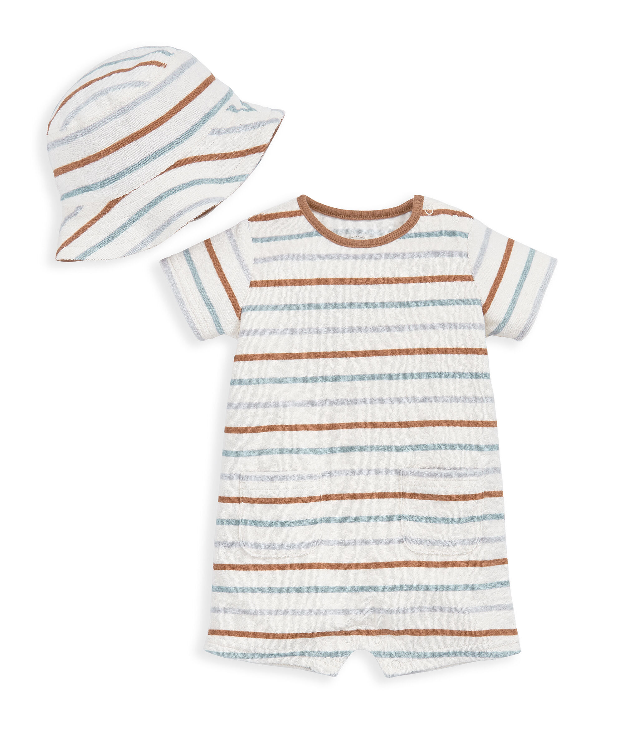 2 Piece Stripe Towelling Romper & Hat image number 2