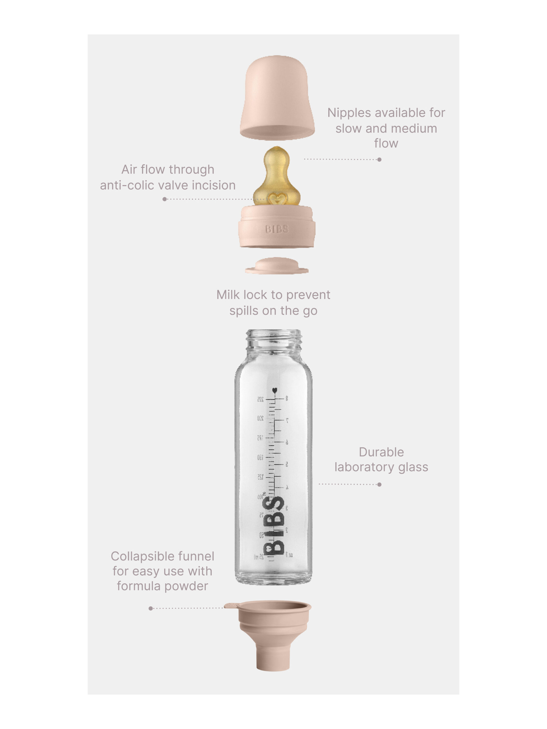Bibs Baby Glass Bottle - Blush (225ml)  image number 3