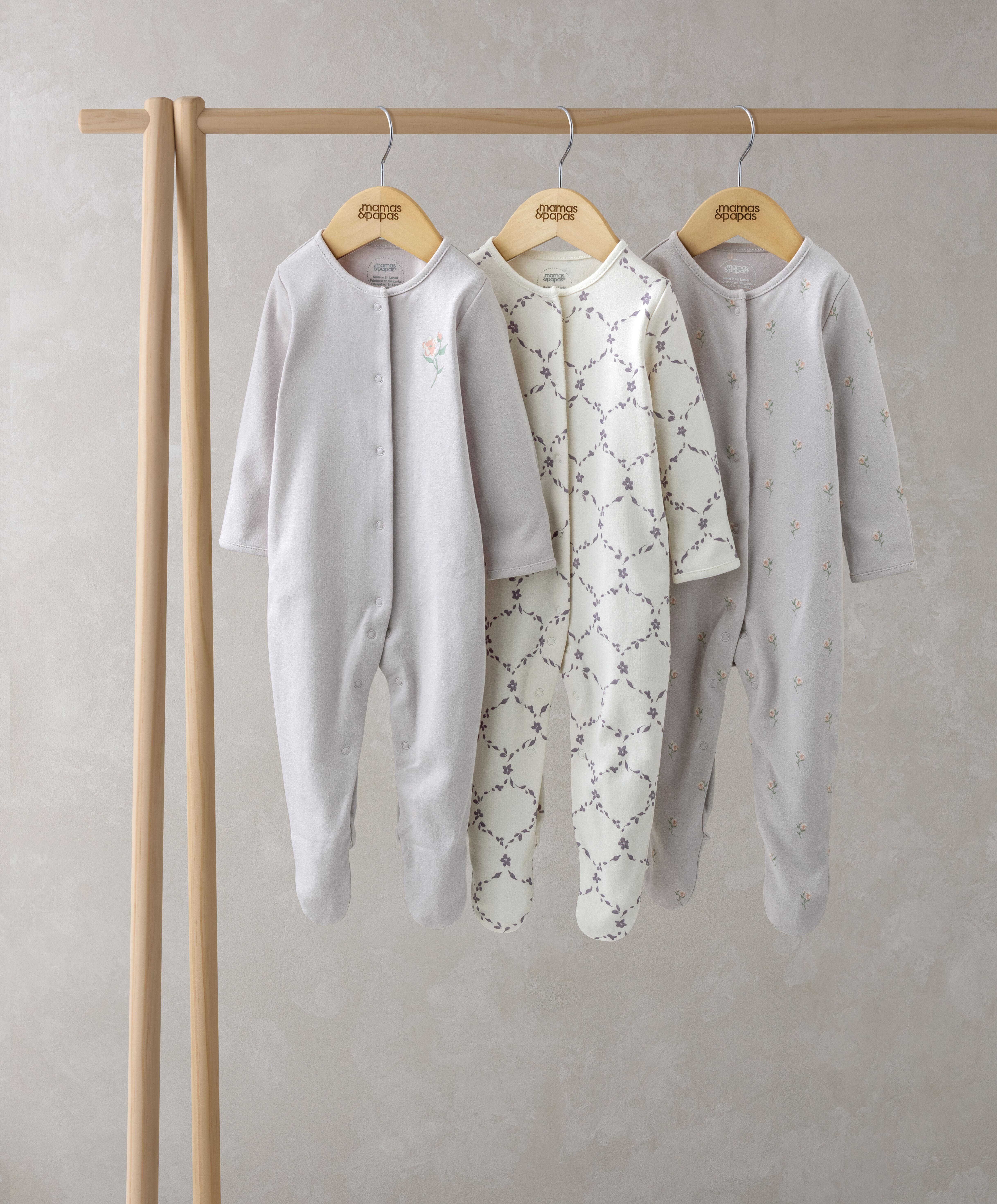 3 Pack Trellis Print Sleepsuits