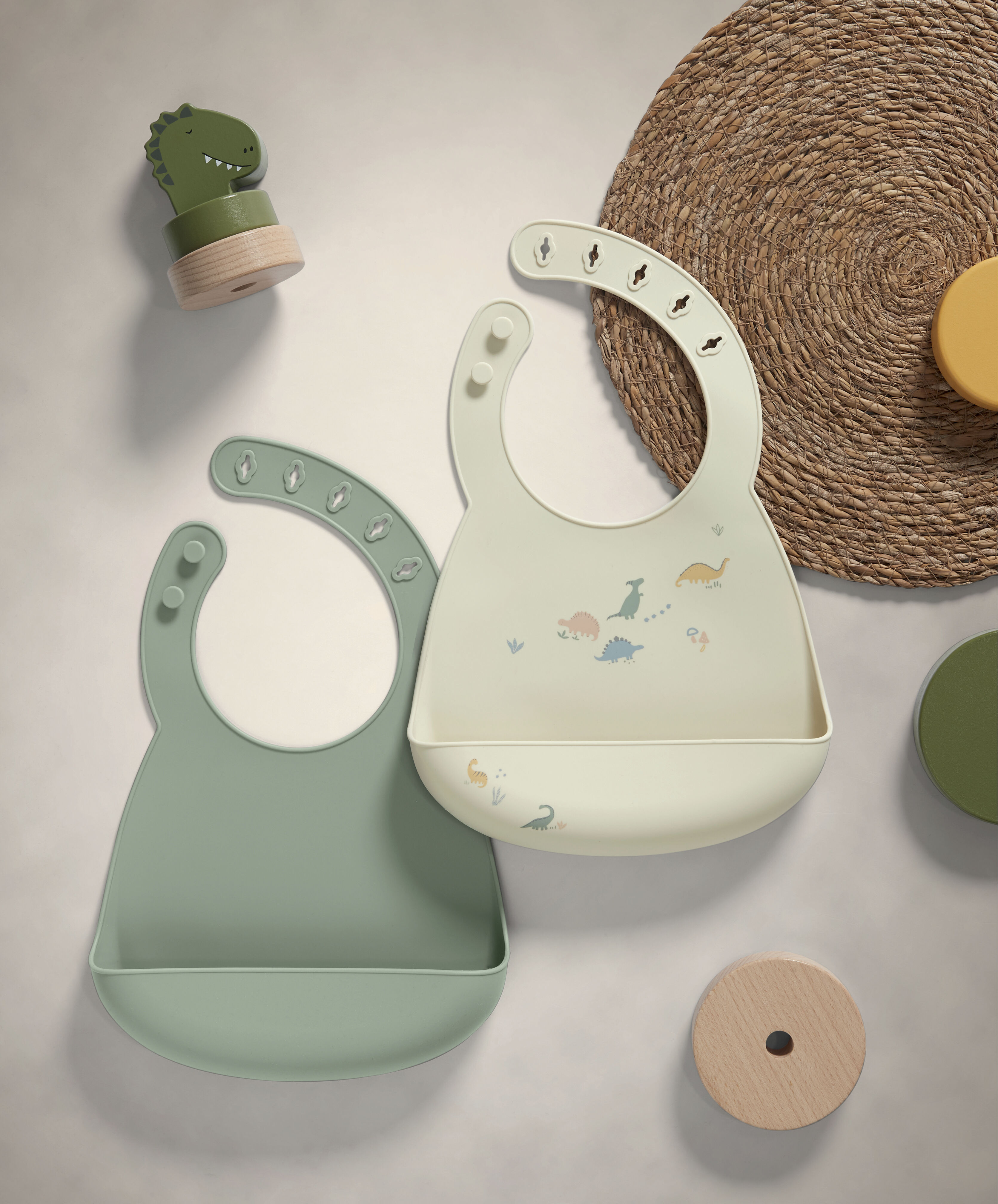 Silicone Bibs (Pack of 2) - Dino Teal