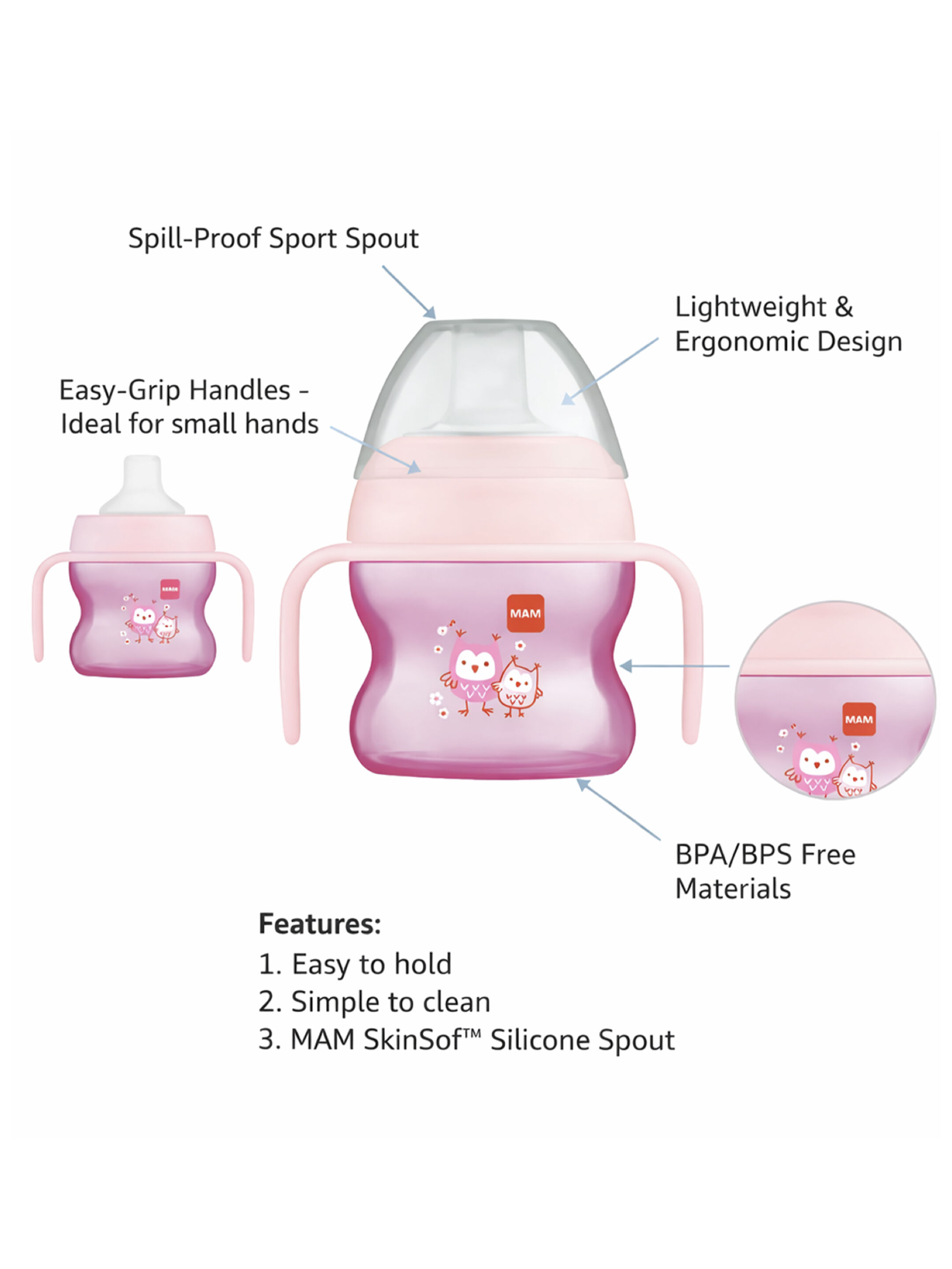 Mam Baby Starter Cup  Silicone Cup - 4 M+ | Fores Pink - 150 Ml - Pack of 1 image number 5