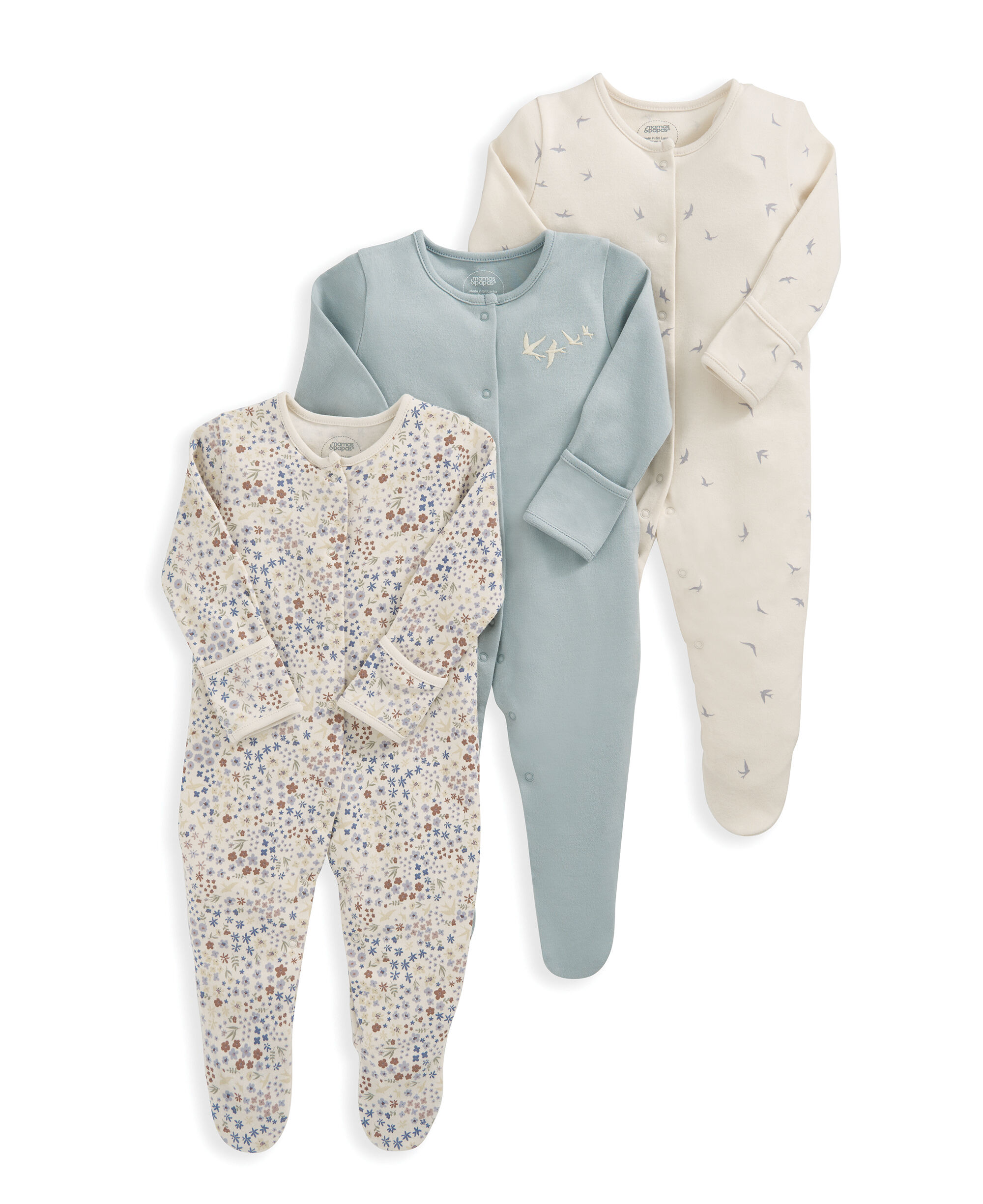 Ditsy Floral Sleepsuits (Set of 3) image number 2