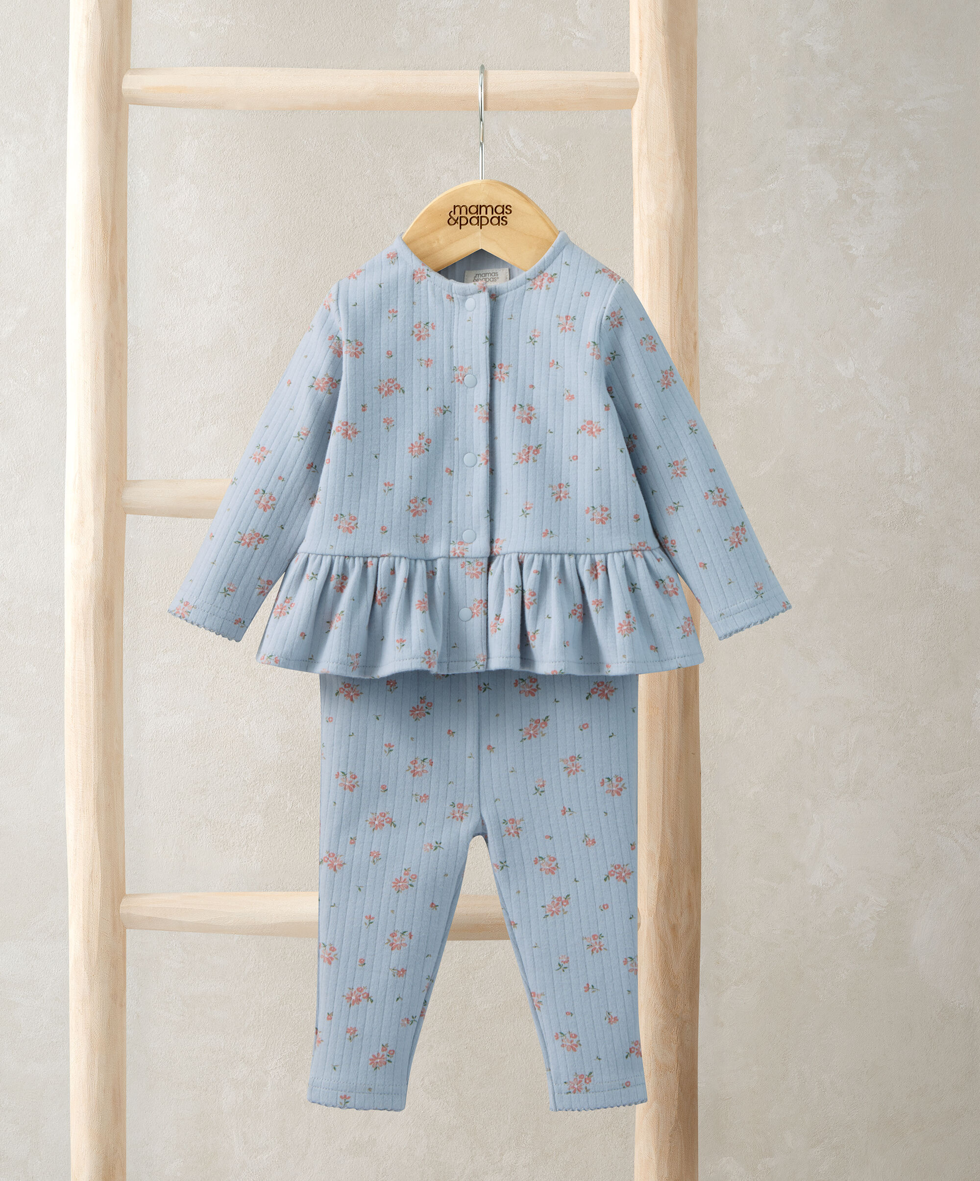 Floral Ribbed Top & Leggings Outfit Set image number 1