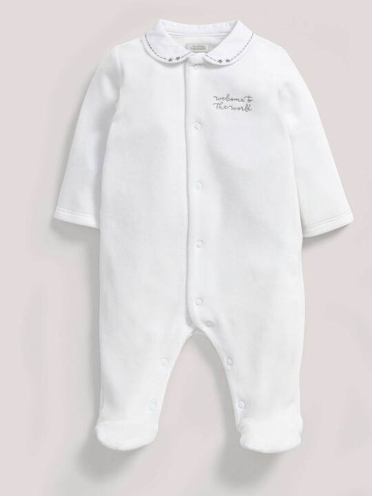 Velour All-In-One with star detail collar White- Petite New Born image number 1
