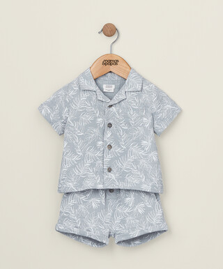 2 Piece Palm Shirt and Shorts Co-Ord Set - Blue