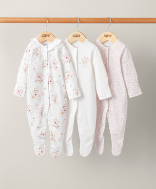 Watercolour Flowers Sleepsuits (Set of 3) - Pink
