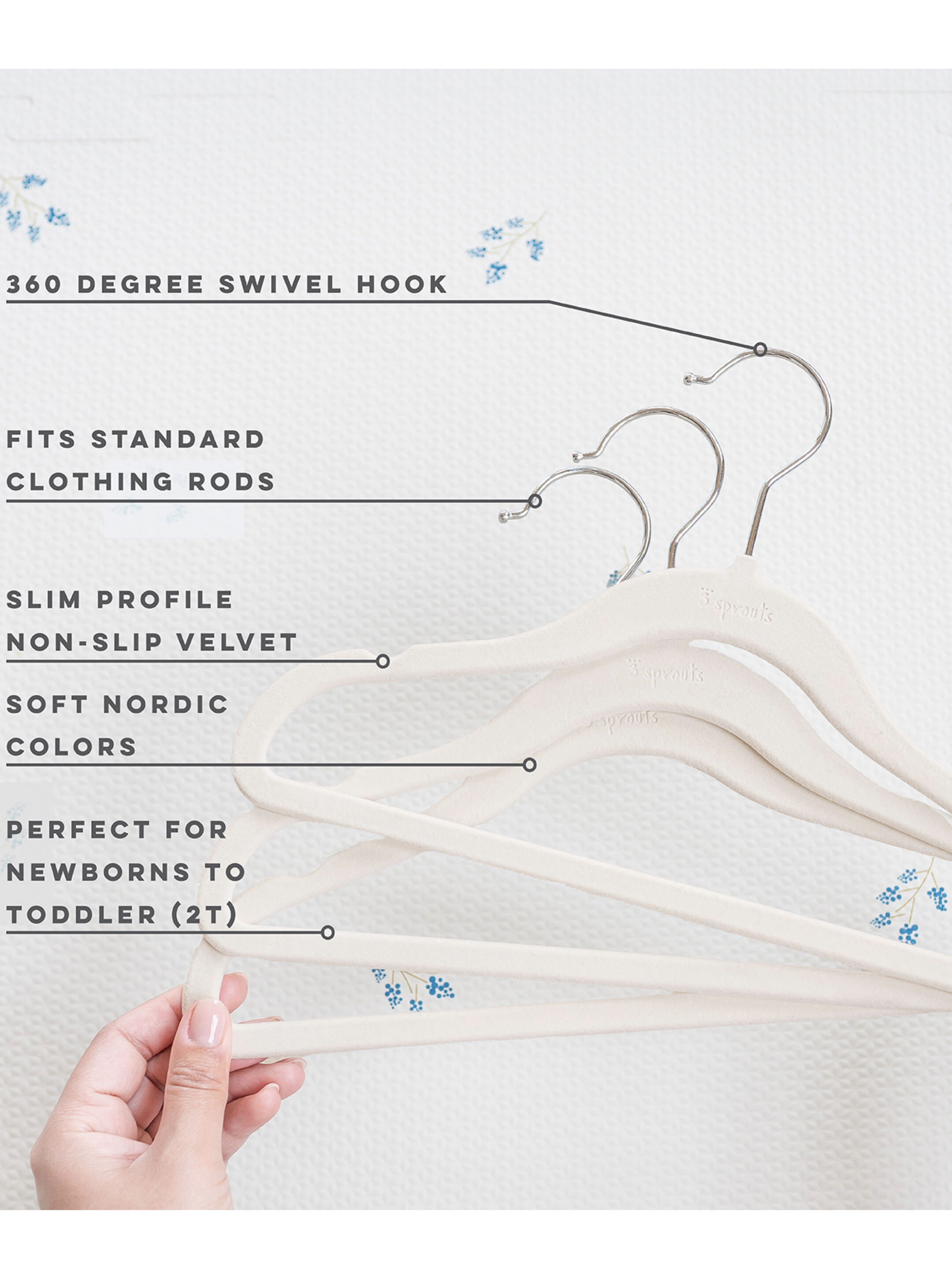 3 Sprouts Velvet Hanger - Green (Set of 15) image number 3