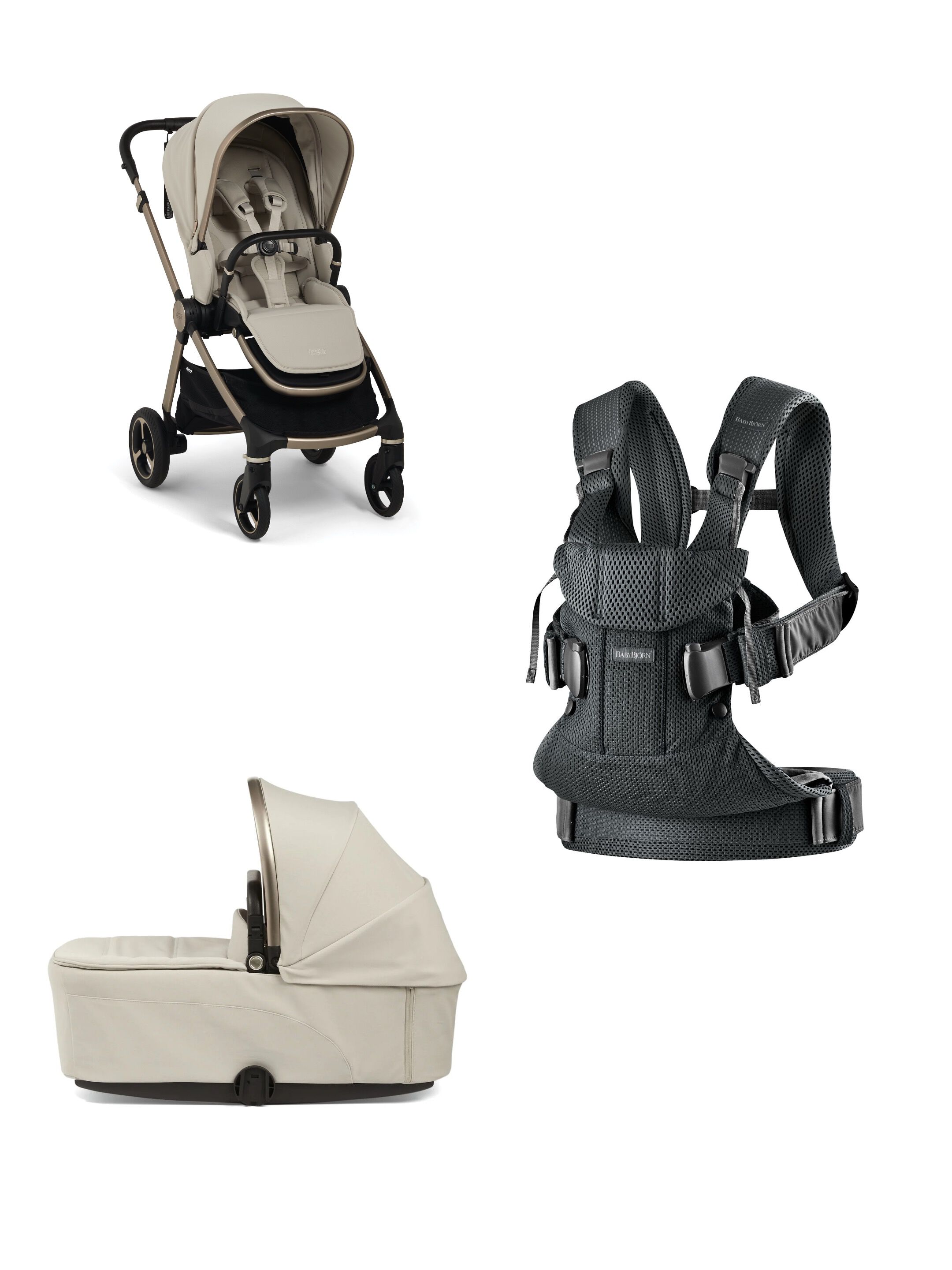Vardo Storm Stroller and Carrycot with Babybjorn Carrier Mini 3 Piece Bundle