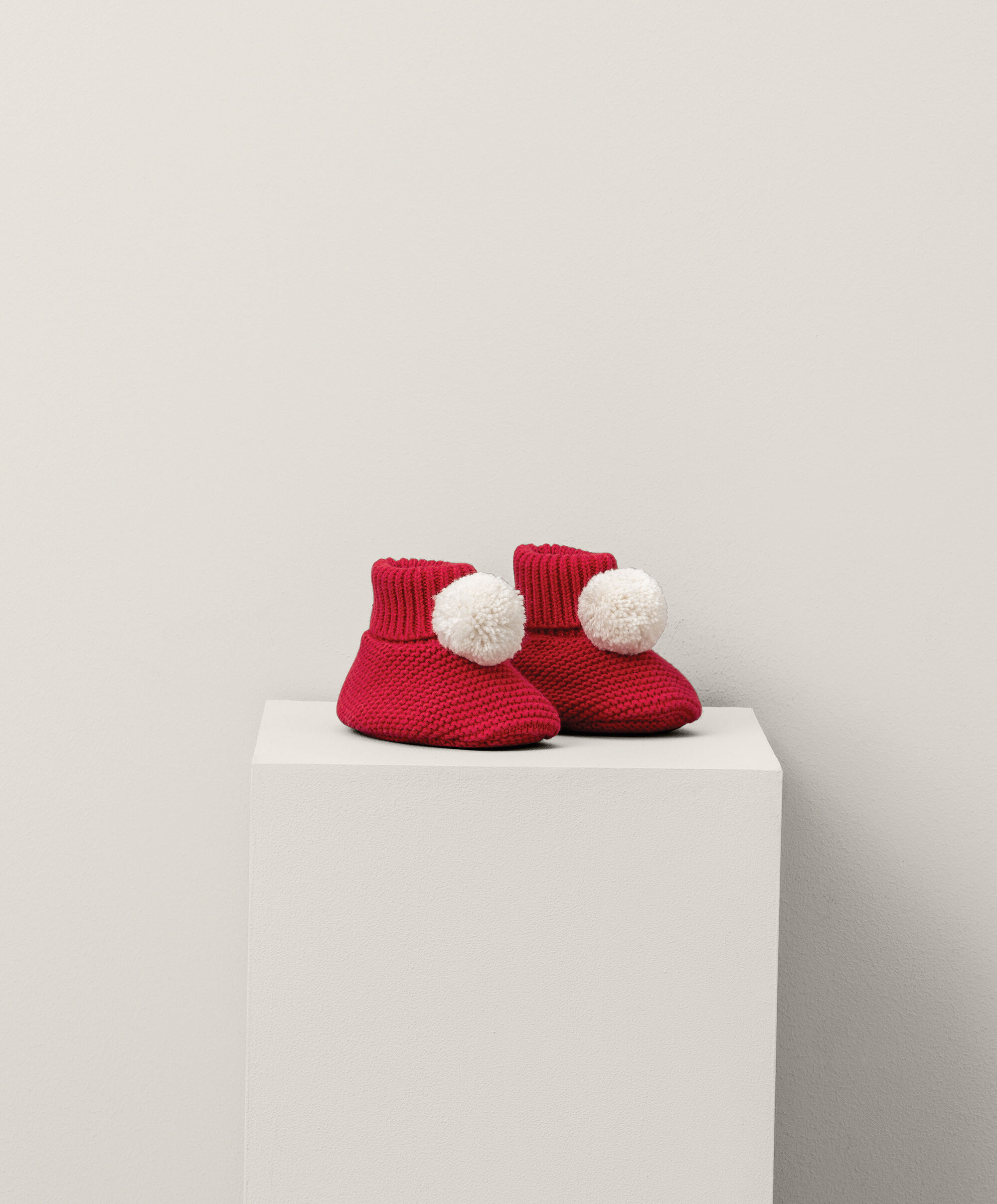 Pom Pom Knit  Christmas Baby Booties image number 1