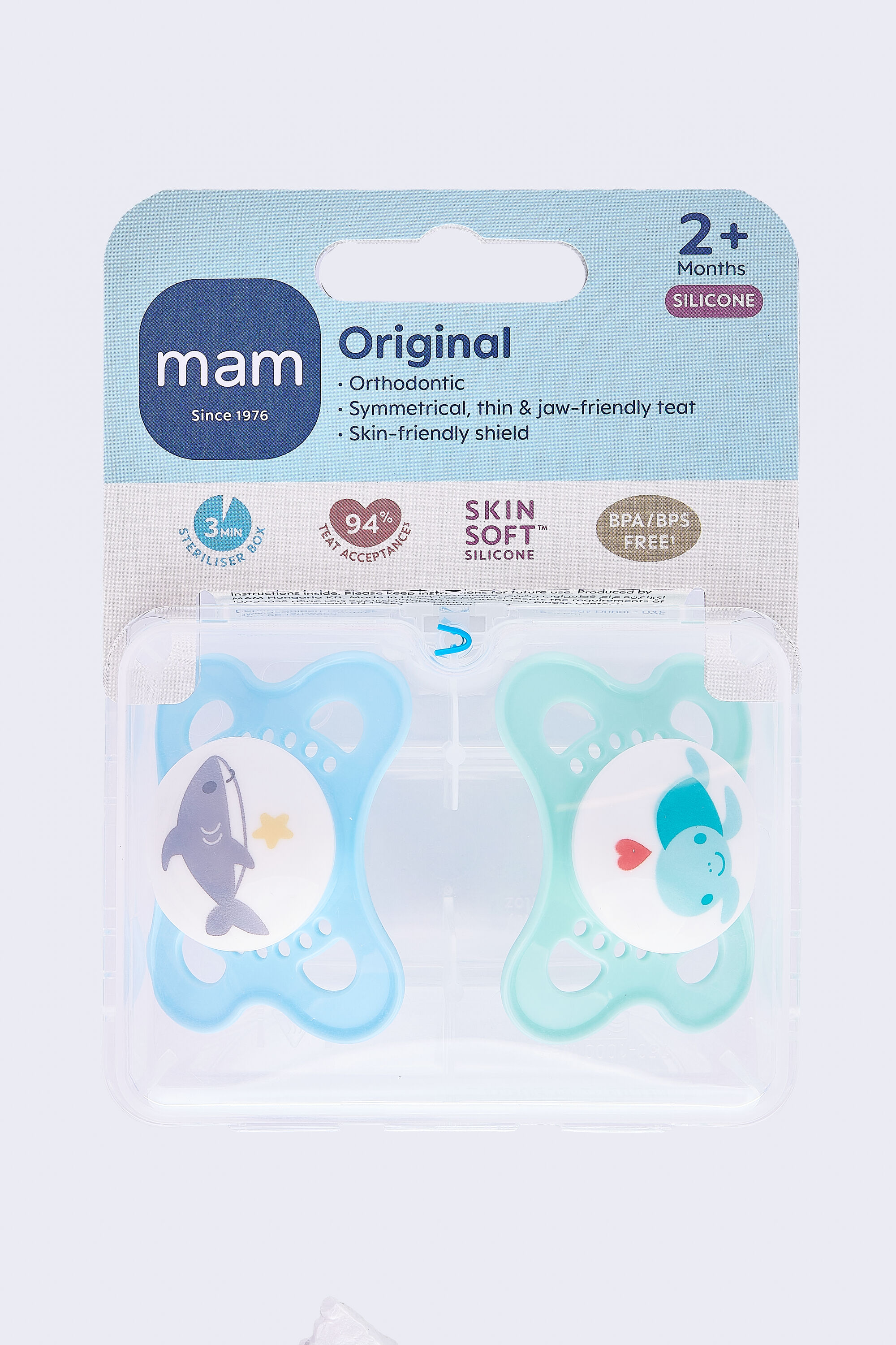 Mam Baby Original Silicone Pacifier - 2-6 M | Sealife Blue & Green  - Pack of 2 image number 3