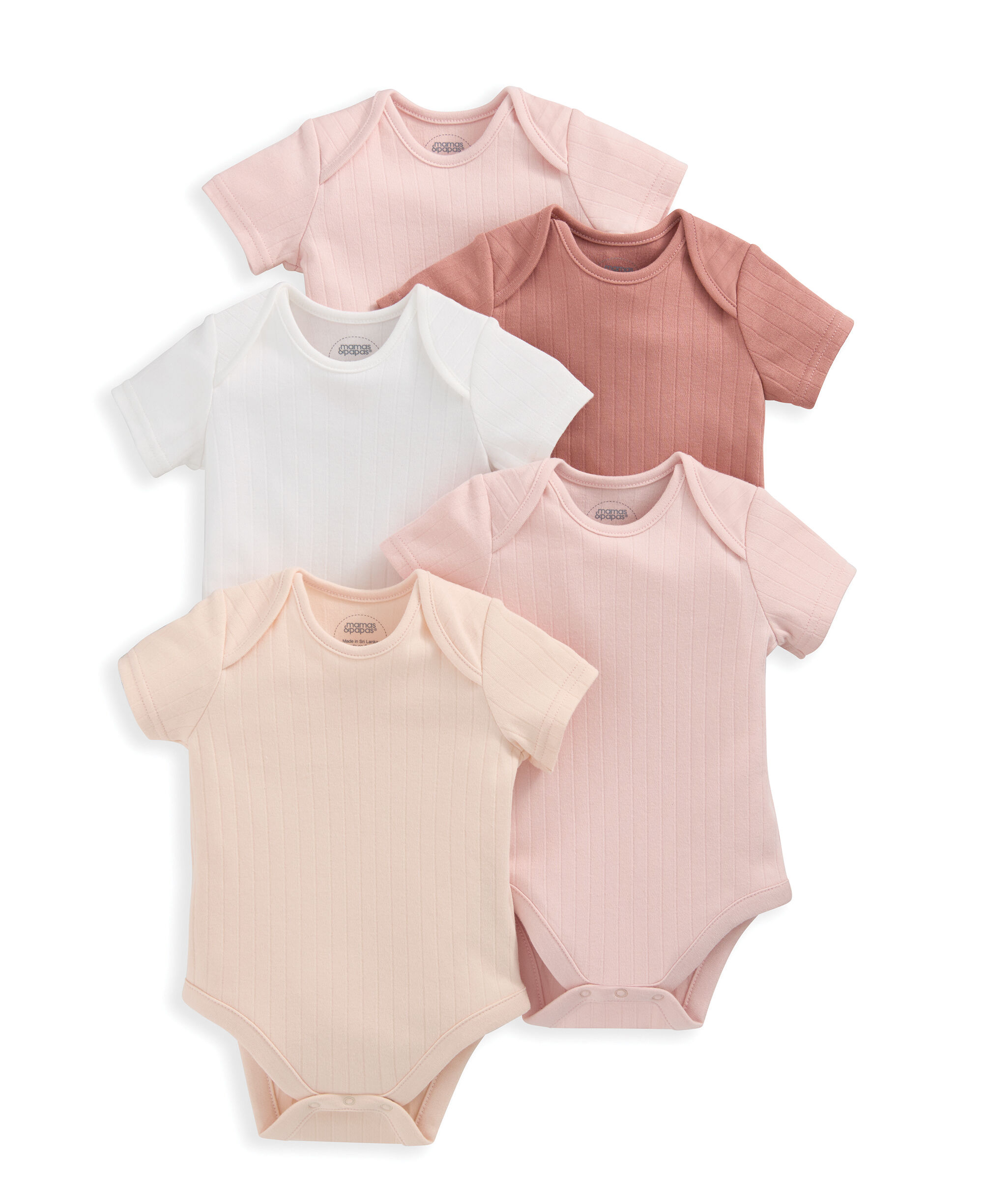 Ribbed Short-Sleeve Bodysuits (Set of 5) - Pink image number 1