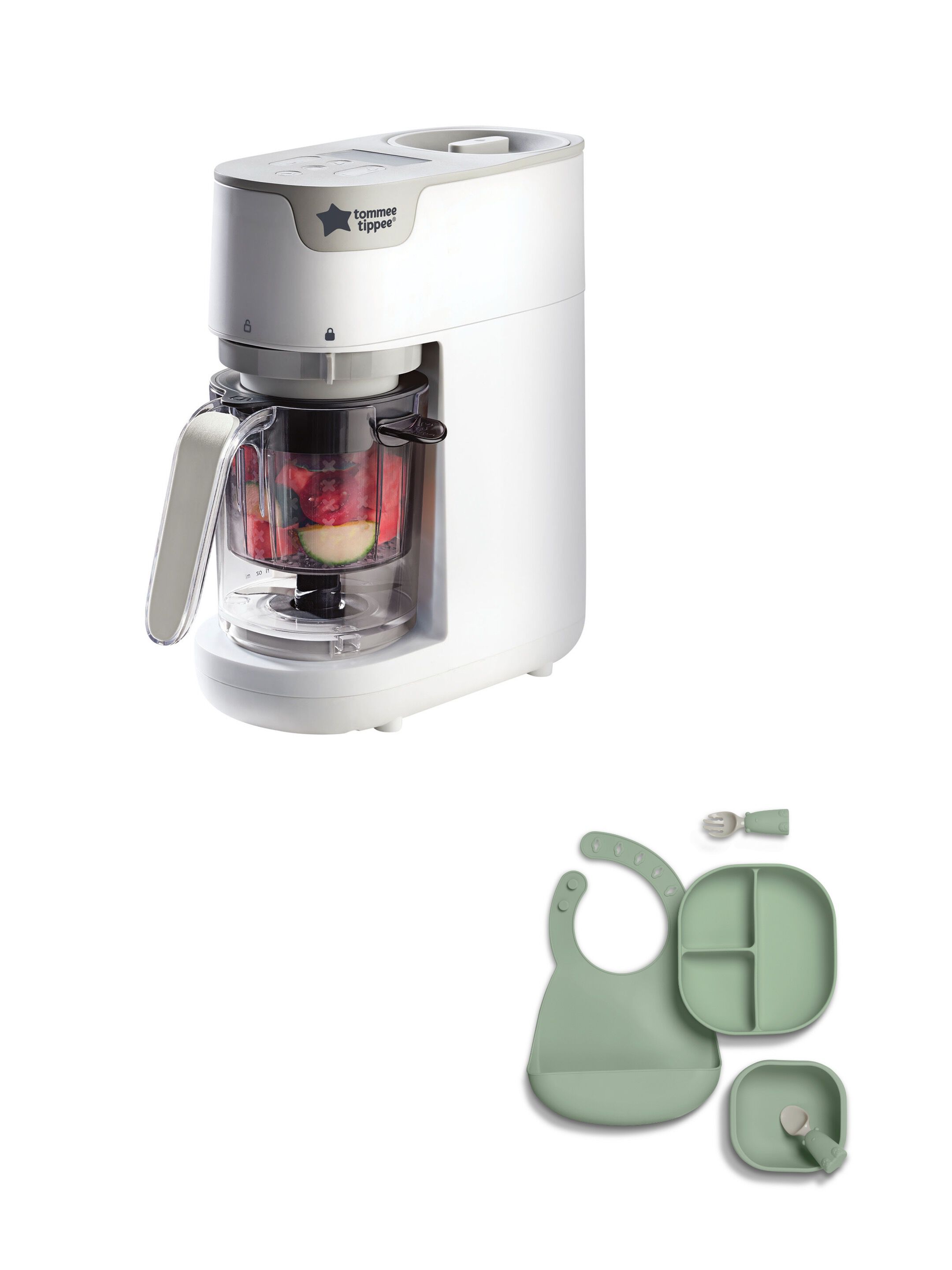 Tommee Tippee Quick Cook 6 IN 1 Food Maker with First Mealtime Silicone Set