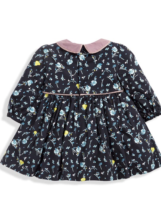 Floral Print Cotton Dress with Collar Navy- 0-3 image number 4