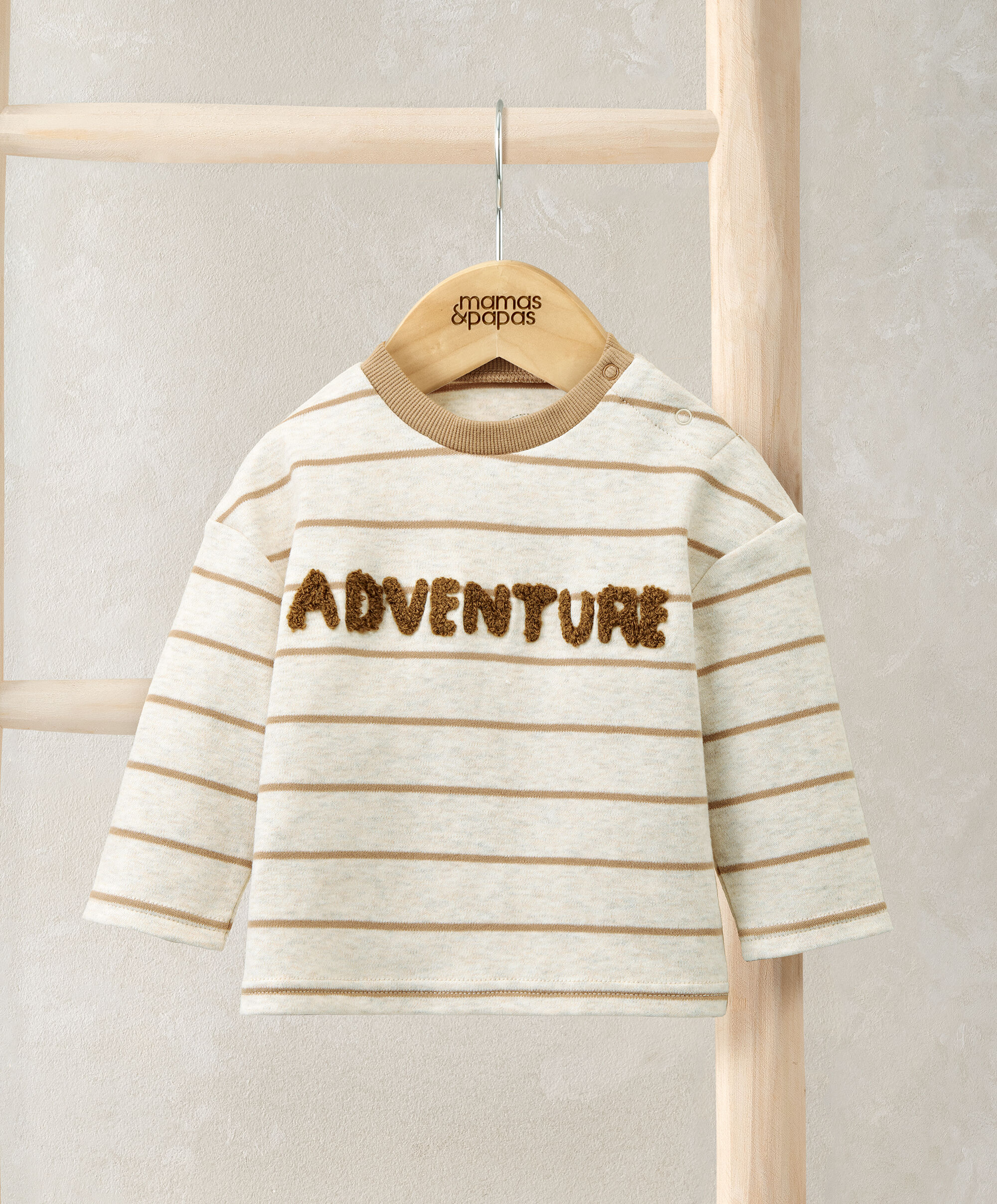 Striped T-Shirt with Boucle Adventure Detail - Cream
