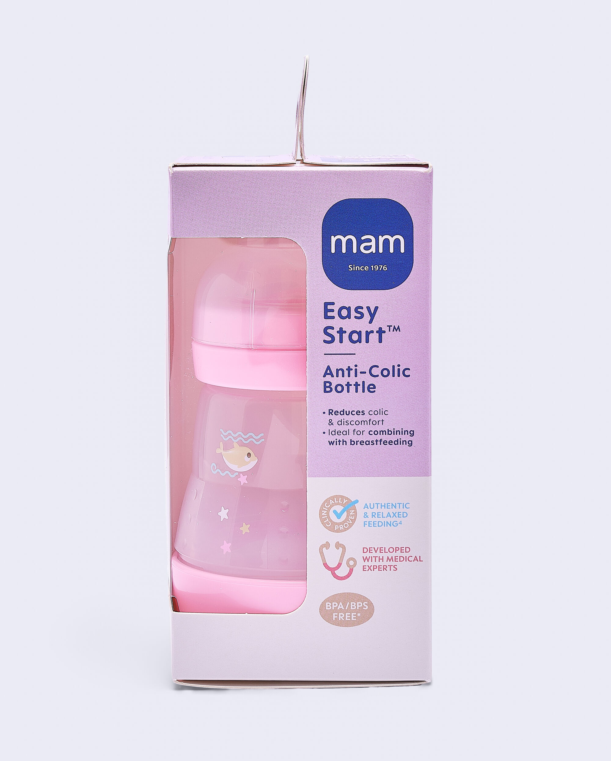 Mam Baby Easy Start Anticolic Silicone Bottle - 0 M+ | Sealife Pink - 130 Ml -  Pack of 1 image number 2