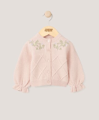 Floral Embroidered Cardigan - Pink