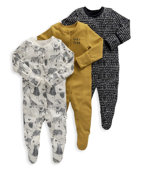 Monochrome Safari Jersey Cotton Sleepsuits 3 Pack image number 1