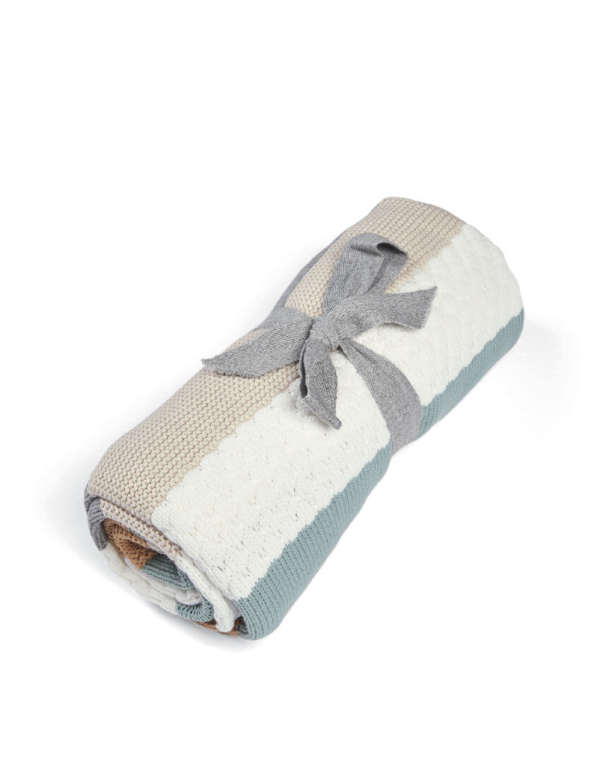 Welcome To The World Knitted Blanket - Blue Stripe image number 2