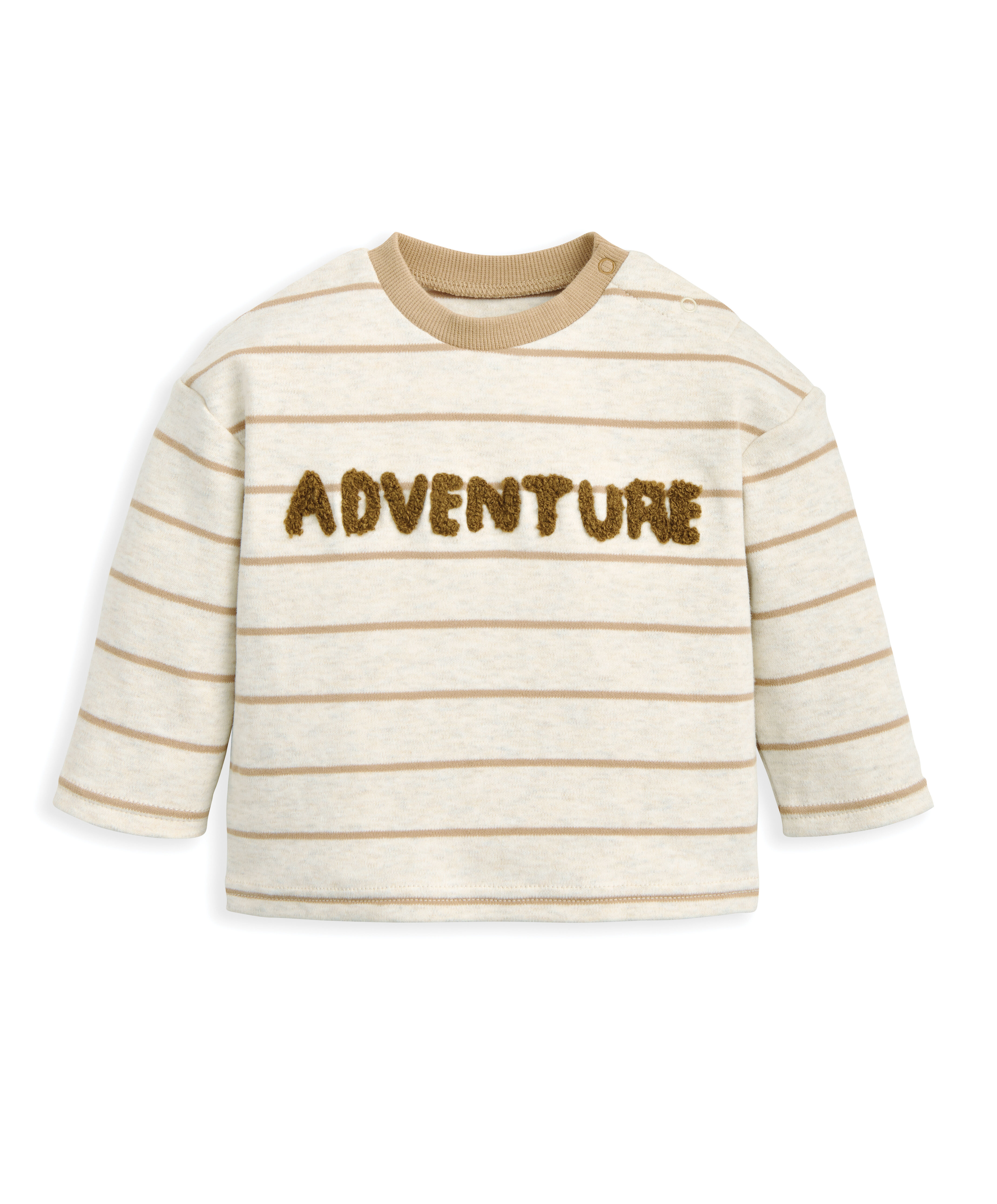 Striped T-Shirt with Boucle Adventure Detail - Cream image number 2