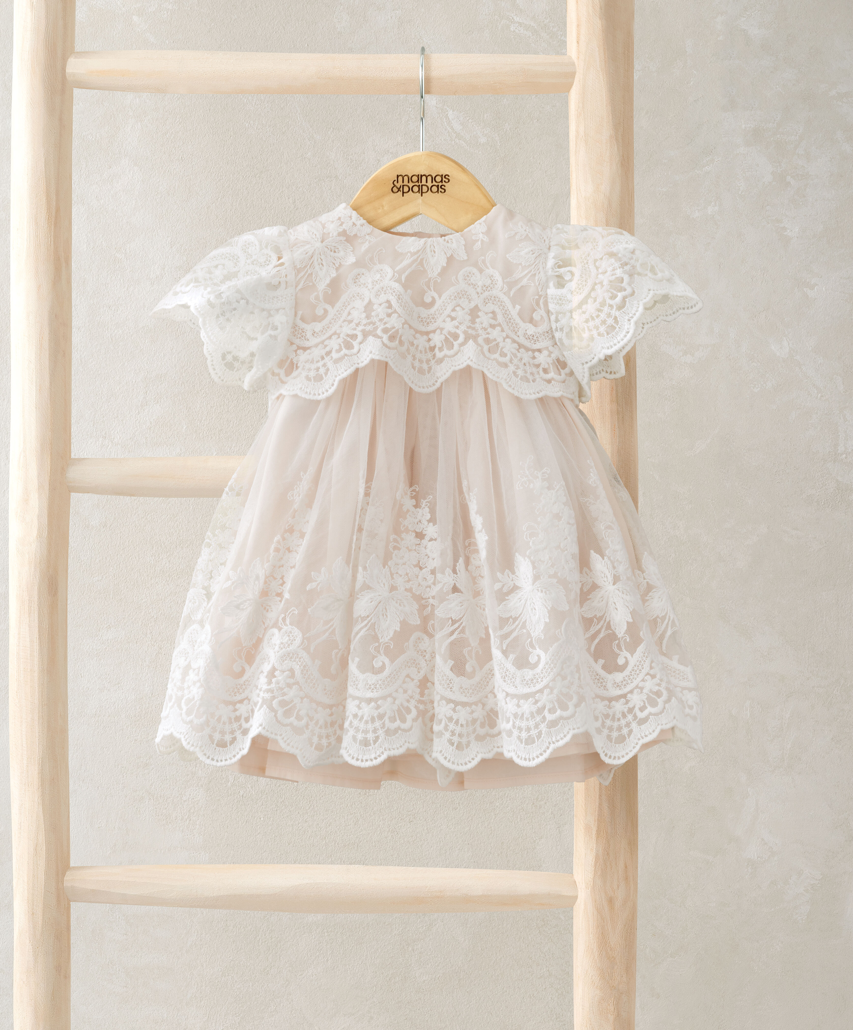 Pink Lace Frill Sleeve Dress