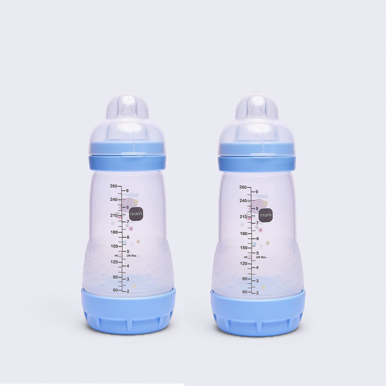 Mam Baby Easy Start Anticolic  Silicone Bottle - 2 M+ | Sealife Blue & Beige - 260 Ml -  Pack of 2 image number 1