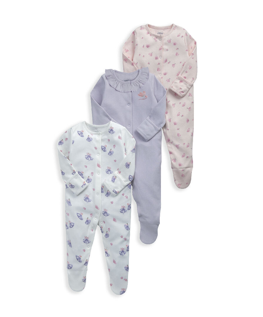 Ballerina Sleepsuits (Pack of 3) image number 2
