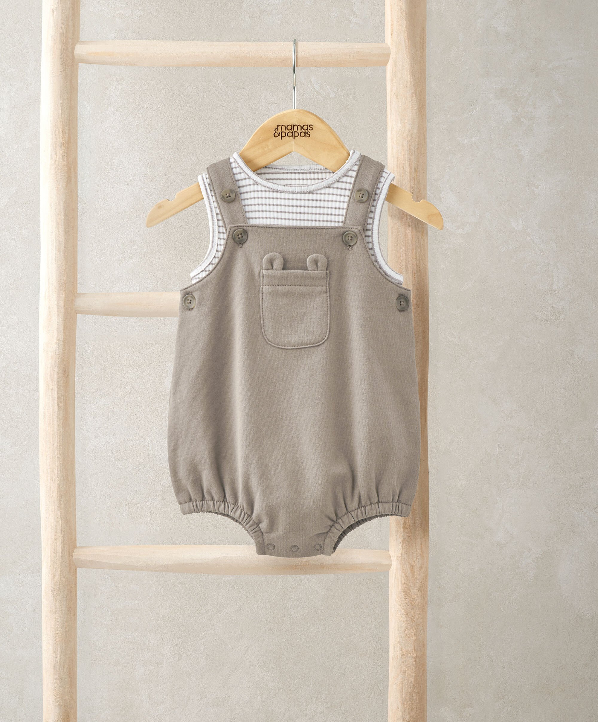 2 Piece Dungaree & Striped Bodysuit