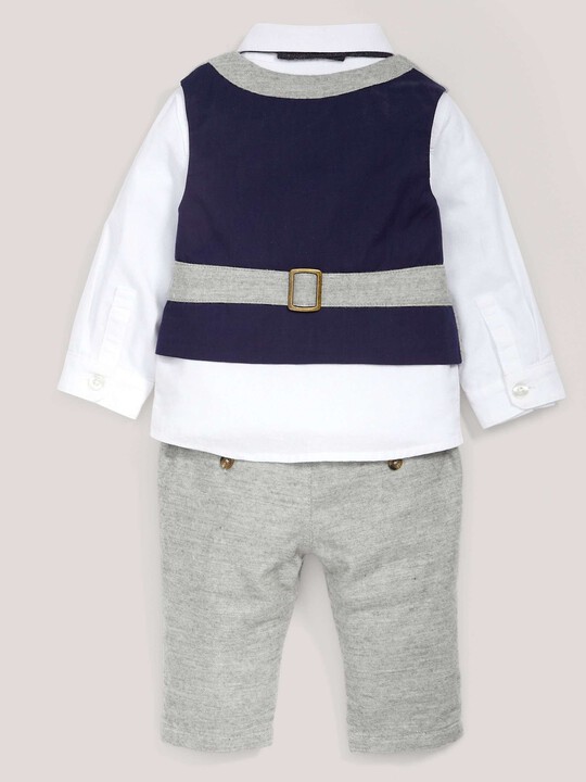 4 Piece Waistcoat Suit Set with Shirt, Bowtie & Trousers Soft Grey- 12-18 months image number 2