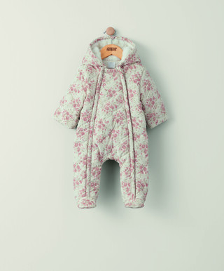 Neutral All Over Print Cord Quilted Pramsuit