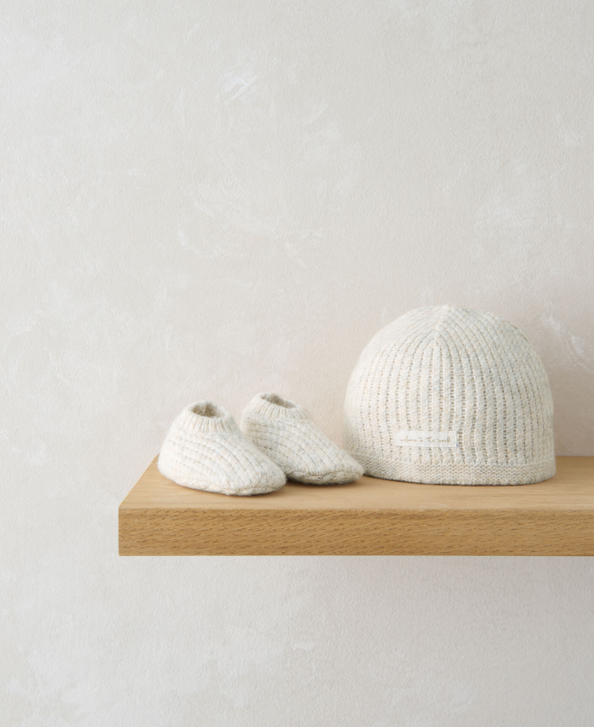 Knitted Hat & Booties - Beige image number 1