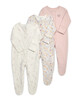 Floral Jersey Cotton Sleepsuits 3 Pack image number 1