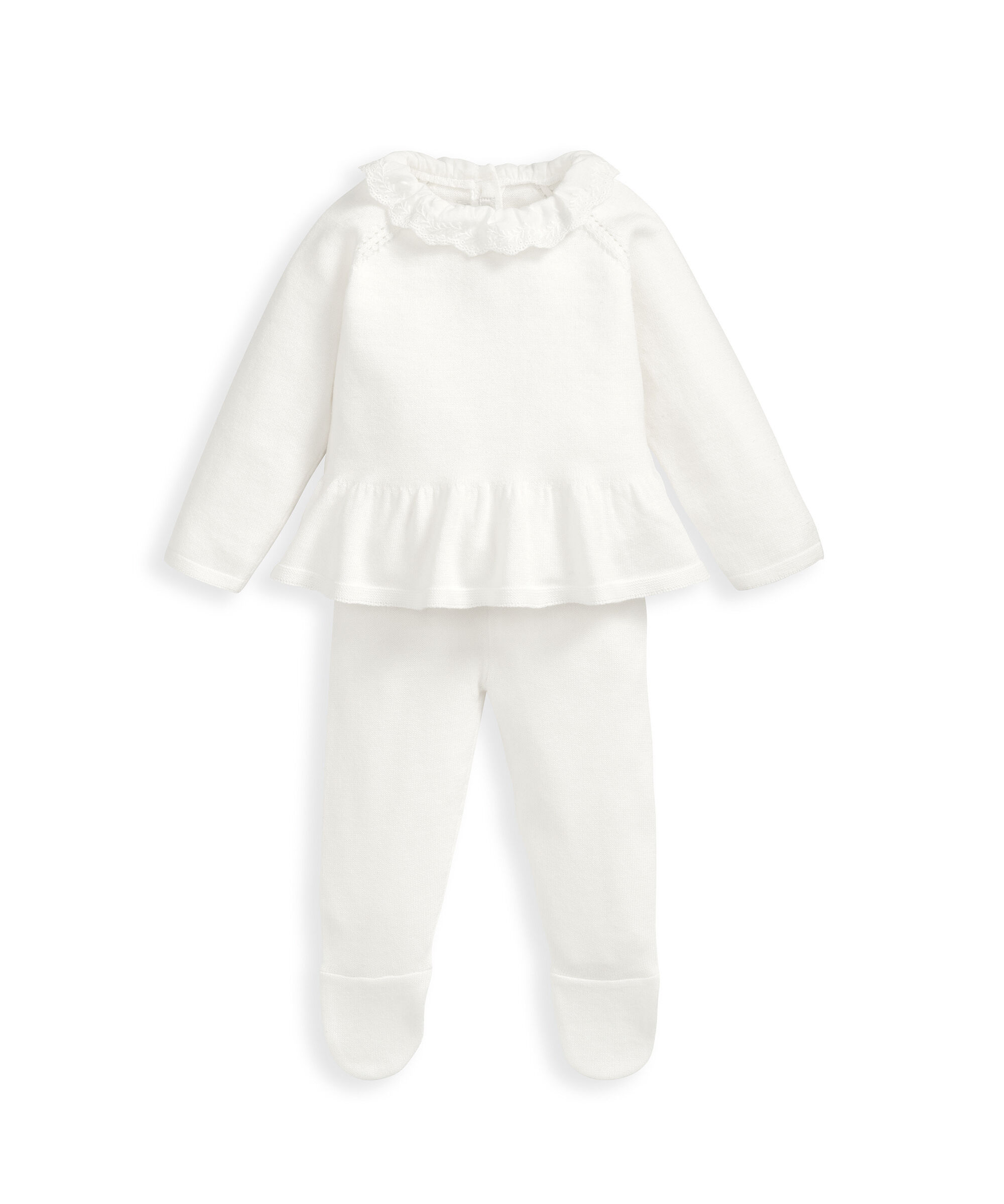 White Frill Knitted Top & Leggings Set image number 2
