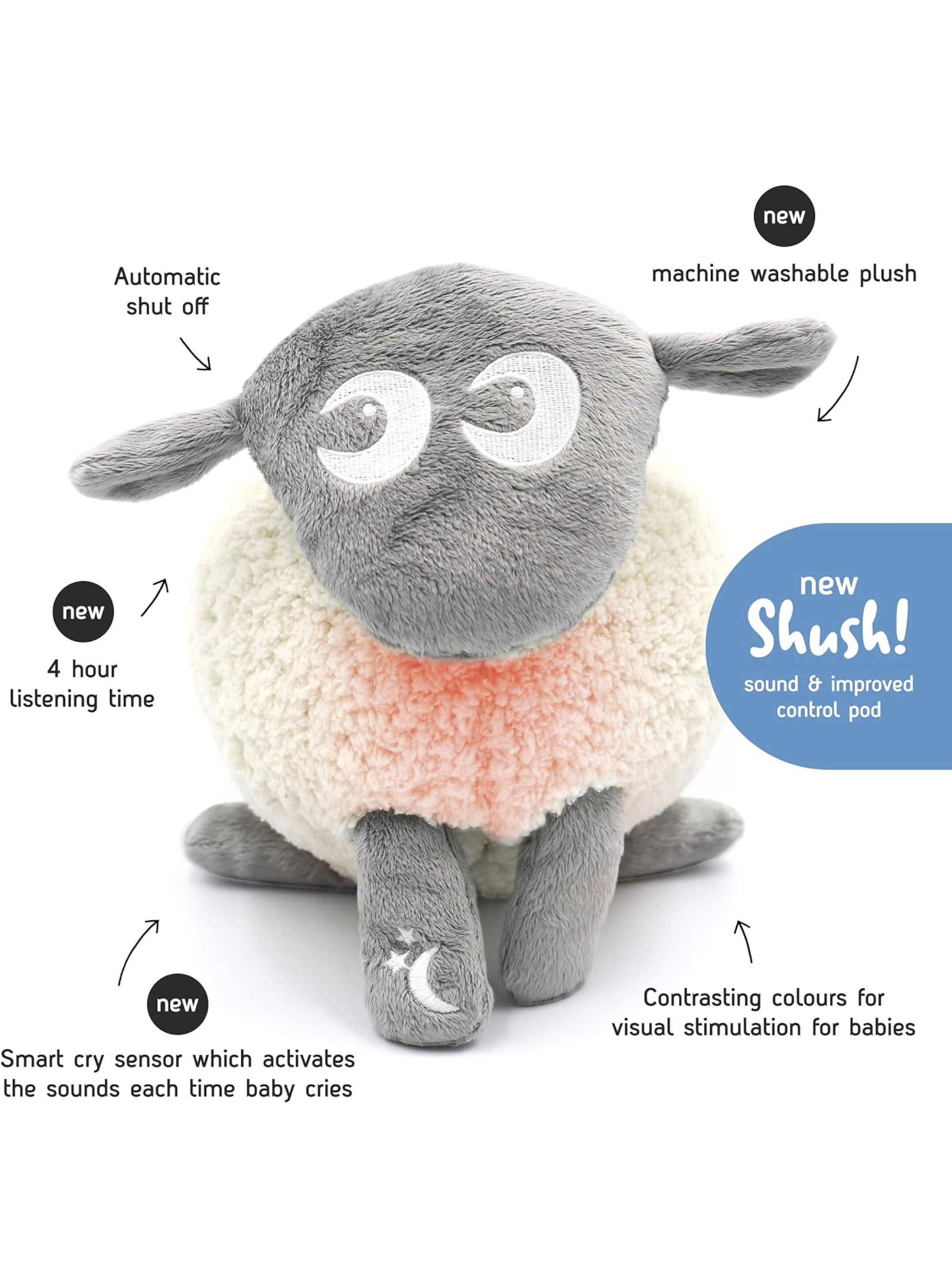 Ewan the Dream Sheep Baby Sleep Aid - Deluxe Grey image number 2