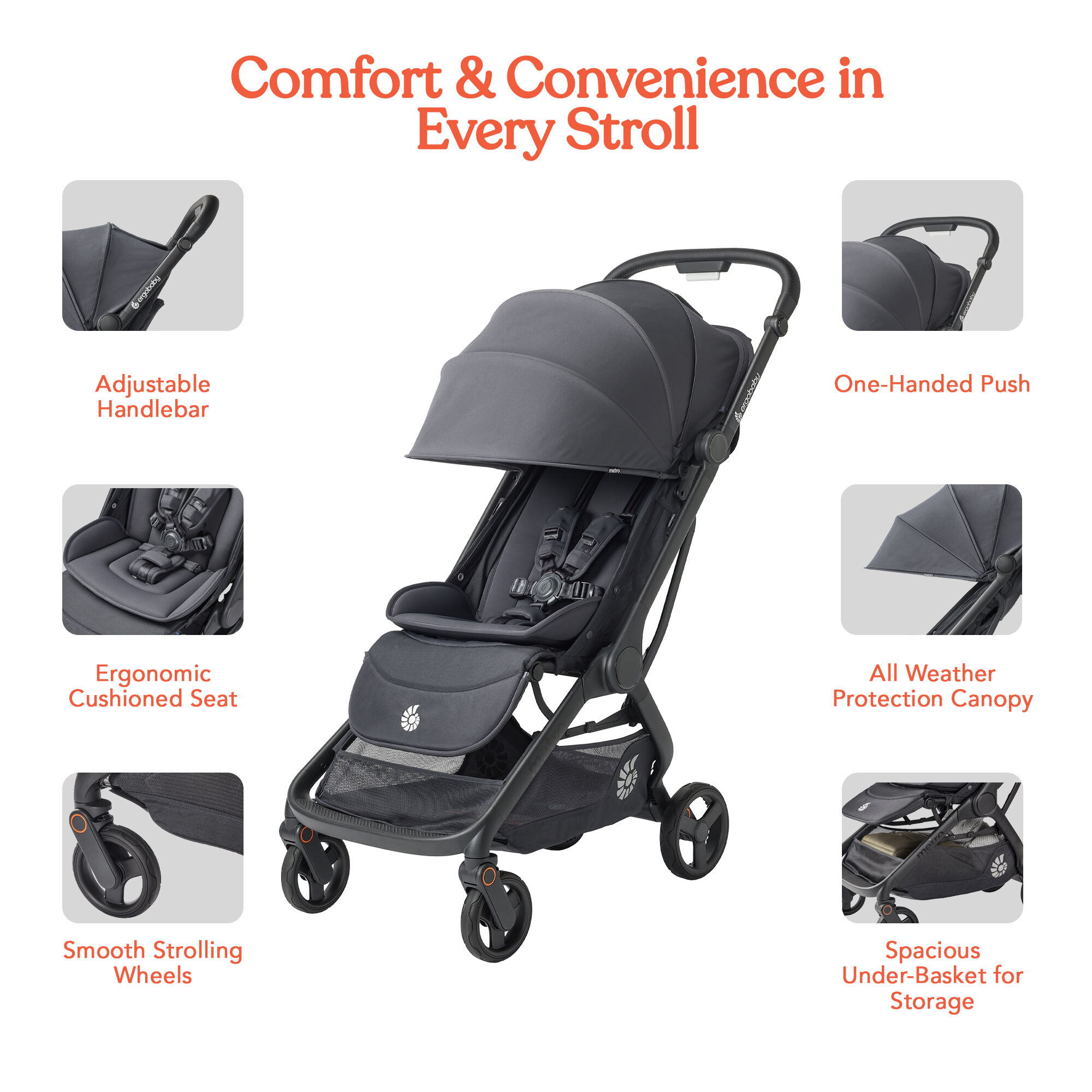 Ergobaby Metro 3 Stroller - Graphite Grey image number 8