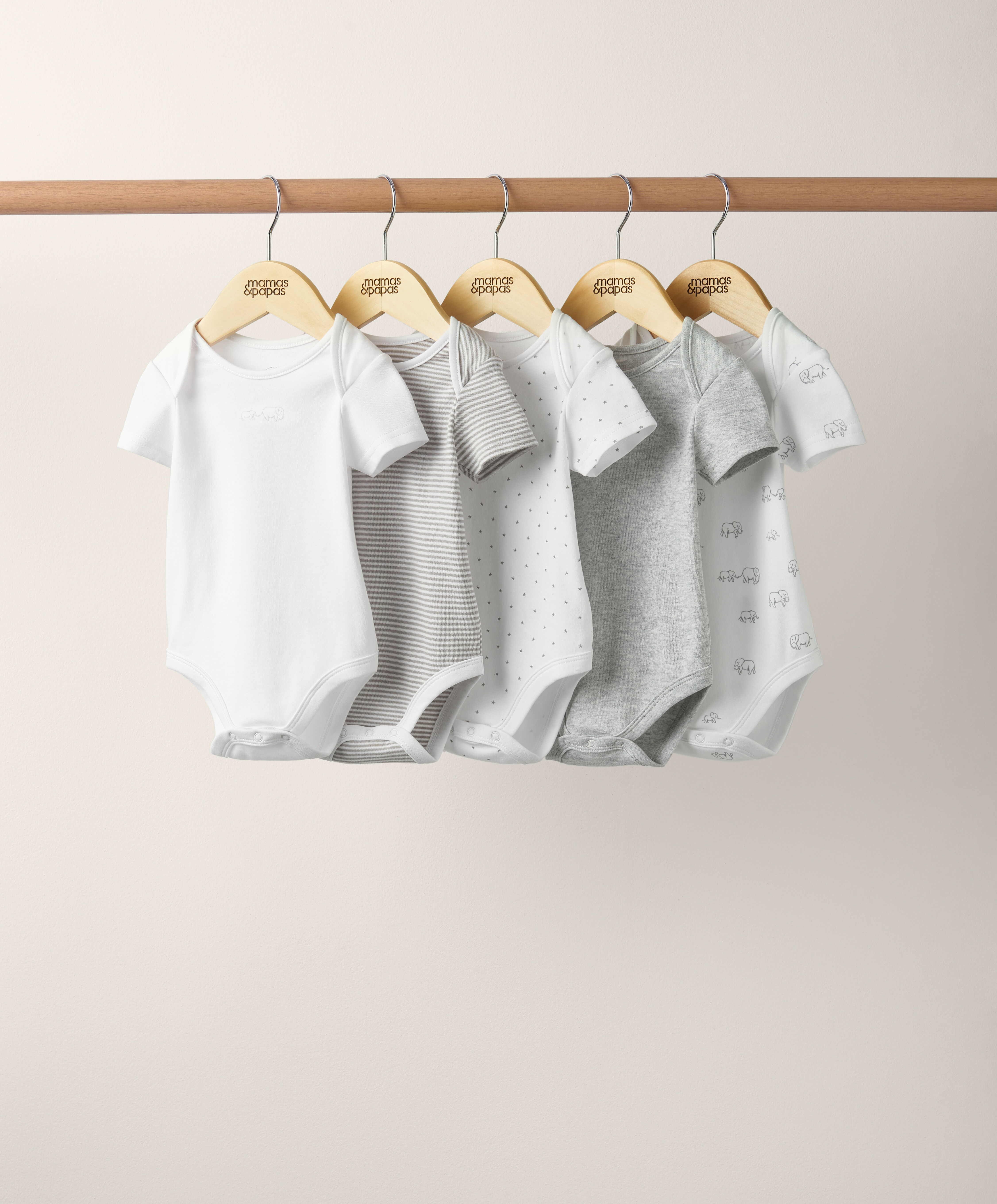 5 Pack Elephant Short Sleeved Bodysuits image number 3