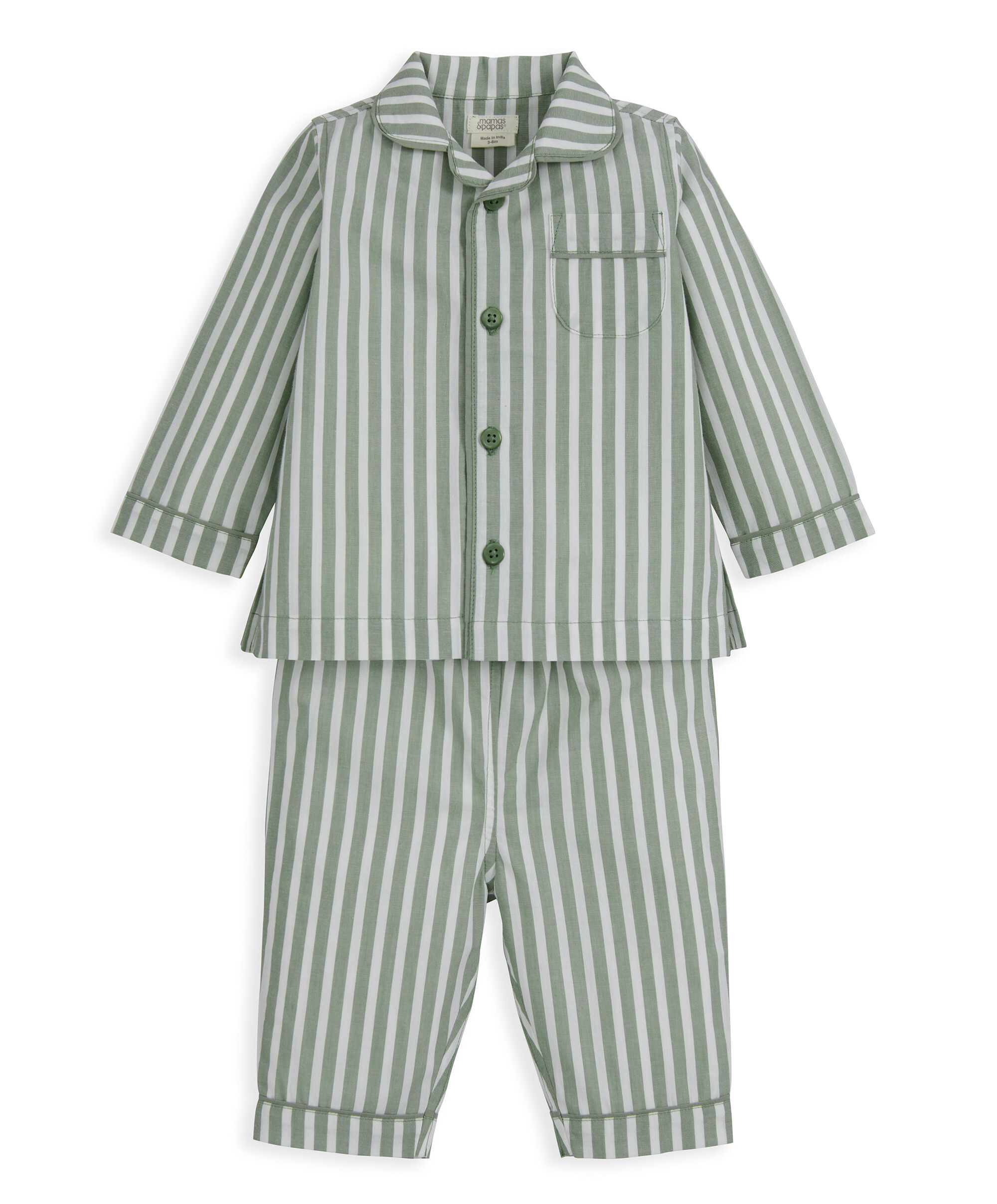 Woven Green Stripe Pyjamas image number 2