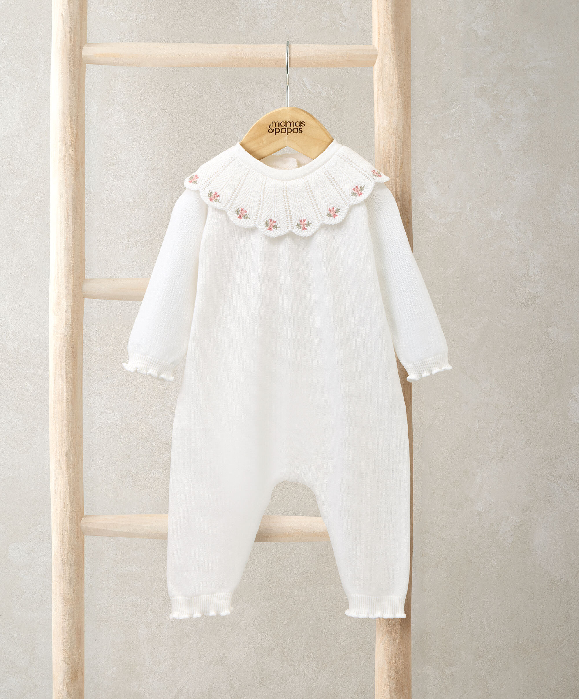 Knit Collar Emb Romper image number 1