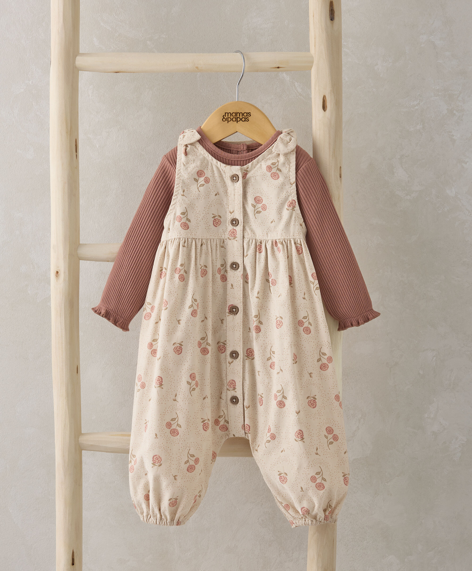 Buy 2 Piece Floral Cord Dungarees & Bodysuit - Sets