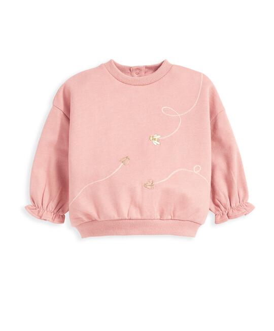 Floral Embroidered Sweatshirt - Pink image number 2
