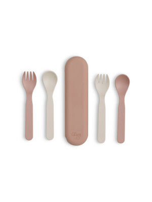 Citron Bio Based Cutlery Set of 2 and Case - Pink/Cream