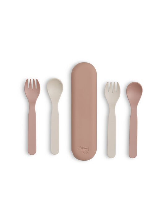 Citron Bio Based Cutlery Set of 2 and Case - Pink/Cream image number 1