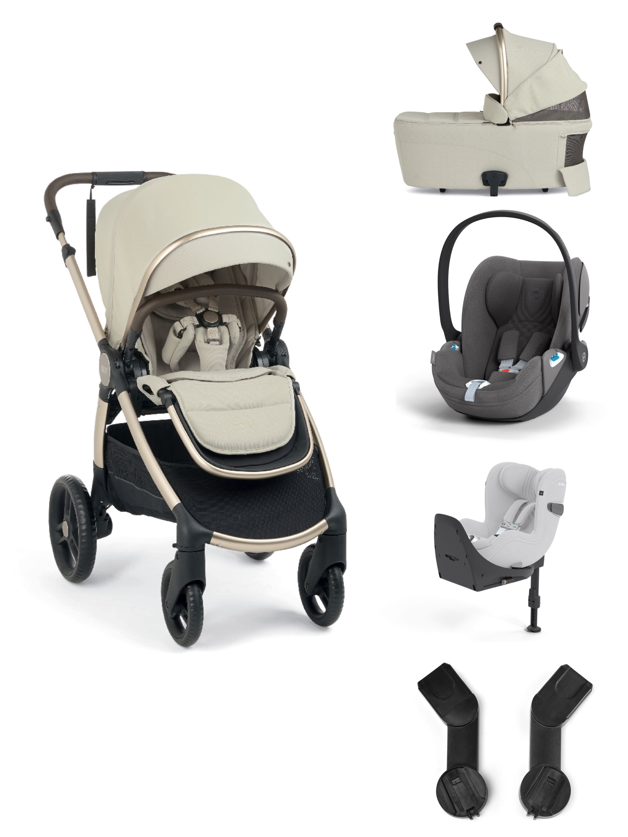 Ocarro 2 Pushchair and Carrycot Bundle with Cybex Cloud T i-Size Car Seat and Base (5Pieces) - Shell