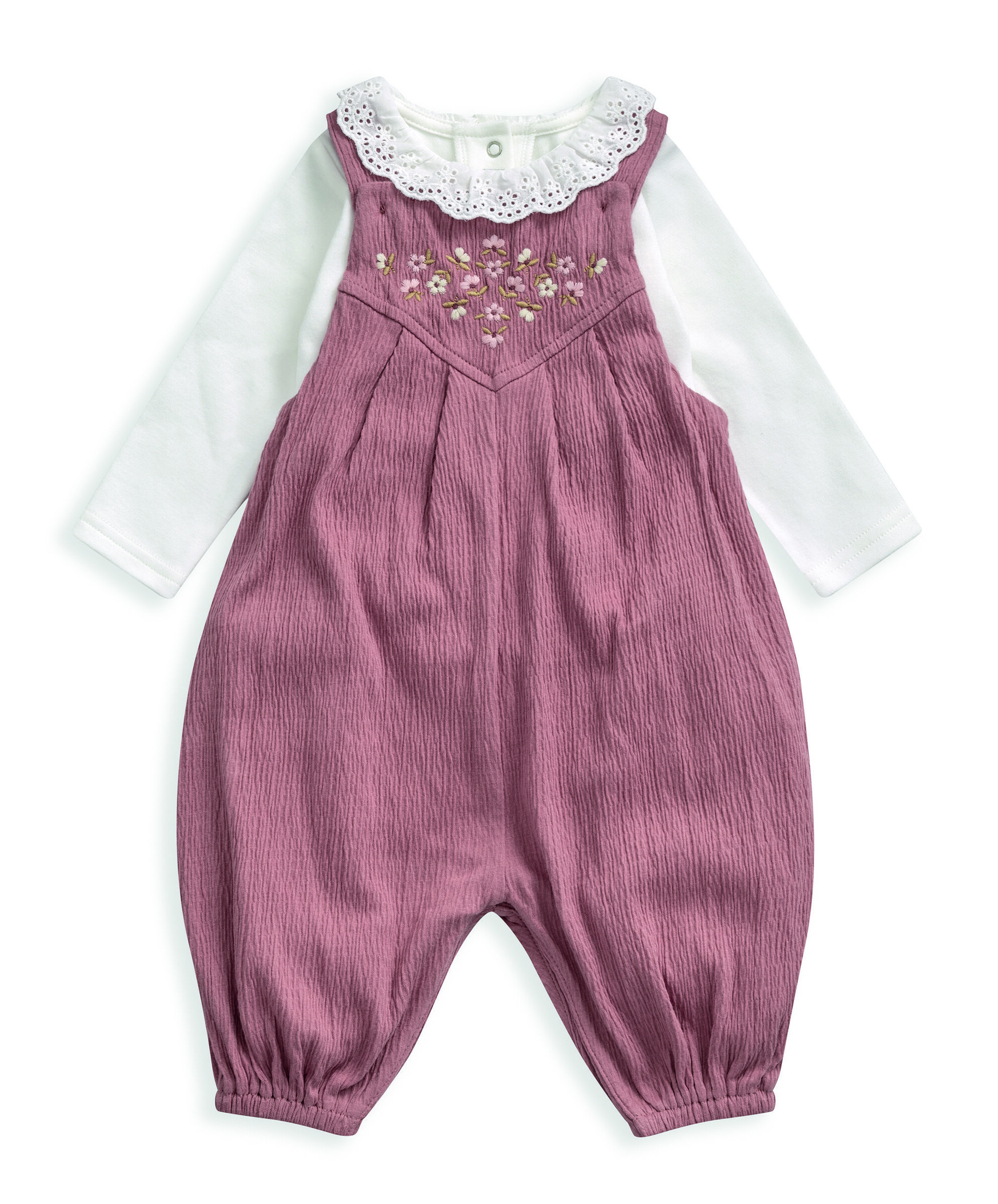 Embroidered Crinkle Jersey Dungaree - 2 Piece Set image number 2