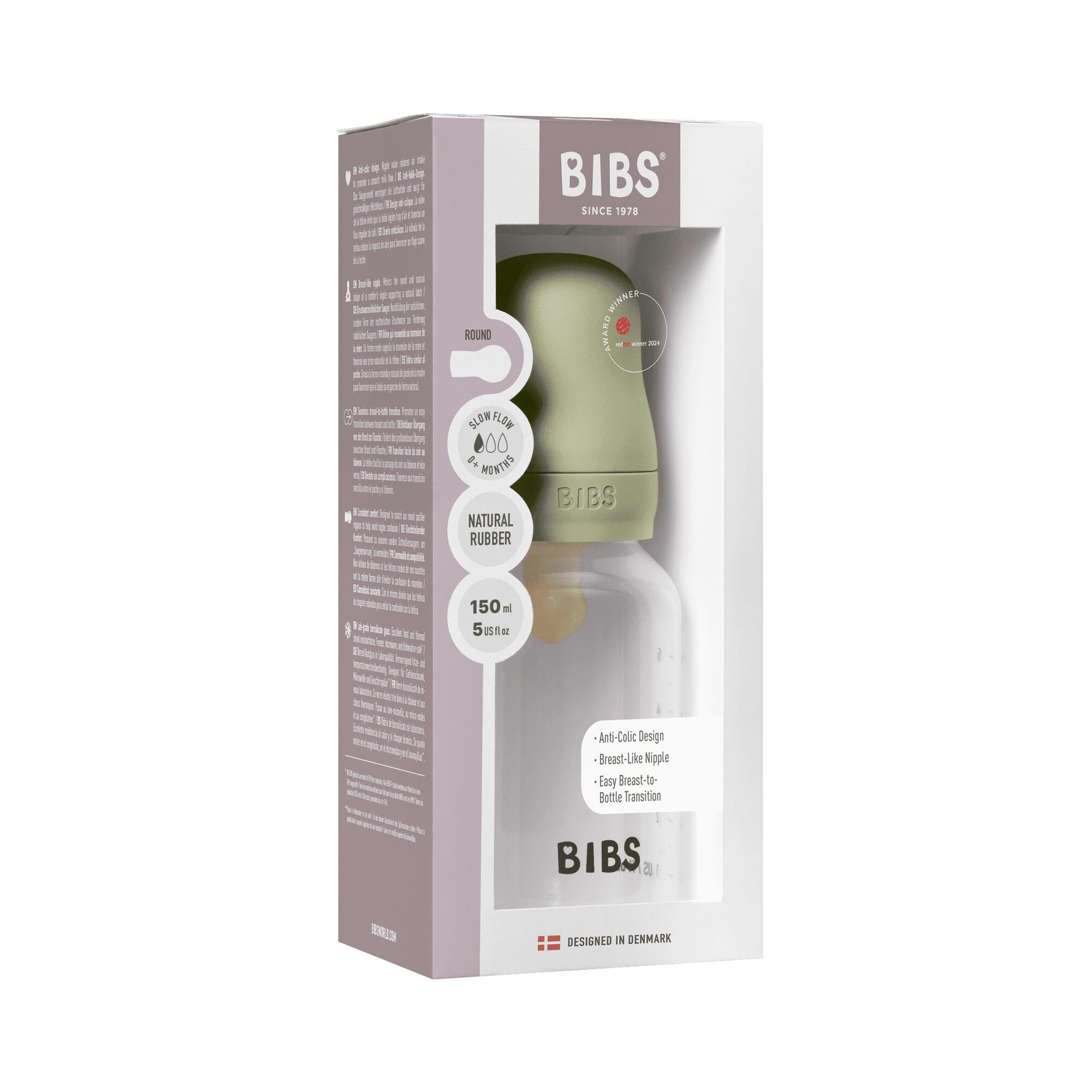 BIBS Baby Bottle Round Nipple Latex 1 Pack 150 Ml Slow Flow Sage image number 4