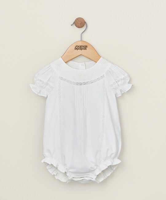 Embroidered White Romper image number 1