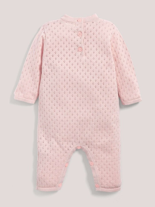 Fine Knit Romper with Pointelle Details Pink- 0-3 image number 2