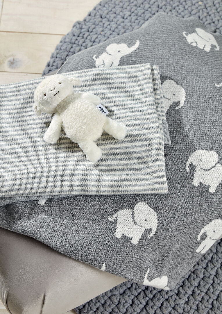 Buy Welcome To The World Knitted Elephant Blanket Grey Bedding Blankets Pillows Mamas Papas Qatar