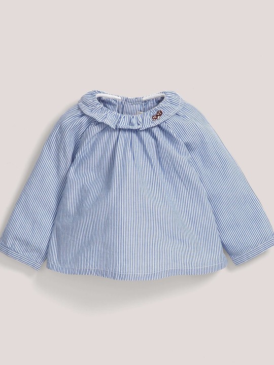 Stripe Embroidered Collar Blouse Blue- 0-3 image number 1